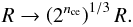 Mathematical equation: \begin{equation} R\rightarrow \left( 2^{ n_{\rm ce}} \right)^{1/3}R. \end{equation}