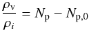 Mathematical equation: \begin{equation} \frac{\rho_{\rm v}}{\rho_i}=N_{\rm p}-N_{\rm p,0}\, \end{equation}