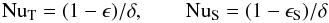 Mathematical equation: \begin{equation} \nut=(1-\epsilon)/\delta, \qquad\nus=(1-\epsilon_\mr{S})/\delta\label{nudiff} \end{equation}