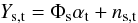 Mathematical equation: \begin{equation} Y_{\rm s,t} = \Phi_{\rm s} \alpha_{\rm t} + n_{\rm s,t}\label{eq:20} \end{equation}