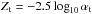 Mathematical equation: \hbox{$\zp_{\rm t} =-2.5\log_{10} \alpha_{\rm t}$}