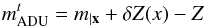 Mathematical equation: \begin{equation} \label{eq:26} \madu^t = \cmag + \dzp(x) - \zp \end{equation}