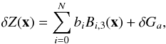 Mathematical equation: \begin{equation} \dzp(\x) = \sum_{i=0}^N b_i B_{i,3}(\x) + \delta G_a,\label{eq:smoothcor} \end{equation}