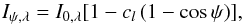 Mathematical equation: \begin{equation} \label{eq:lld} I_{\psi, \lambda} = I_{0, \lambda} [1 - c_l\,(1-\cos\psi)], \end{equation}