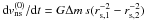 Mathematical equation: \hbox{$\mathrm{d}v_\mathrm{ns}^{(0)}/\mathrm{d}t = G\Delta m\,s(r_{\mathrm{s},1}^{-2} - r_{\mathrm{s},2}^{-2})$}