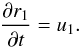 Mathematical equation: \appendix \setcounter{section}{2} \begin{equation} \label{lagr7app} \frac{\partial r_1}{\partial t} = u_1. \end{equation}