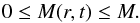 Mathematical equation: \appendix \setcounter{section}{3} \begin{equation} 0\leq M(r,t)\leq M.\label{ineqmasses} \end{equation}