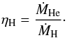 Mathematical equation: \begin{equation} \eta_\mathrm{H} = \frac{\dot{M}_\mathrm{He}}{\dot{M}_\mathrm{H}}\cdot \end{equation}