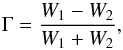 Mathematical equation: \begin{equation} \Gamma=\frac{W_{1}-W_{2}}{W_{1}+W_{2}}, \end{equation}