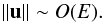 Mathematical equation: \begin{equation} \|\vu\|\sim O(E). \label{odu} \end{equation}