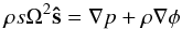 Mathematical equation: \begin{equation} \rho s\Omega^2\vec{\hat s}=\na p+\rho\na\phi \label{baroc} \end{equation}