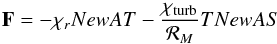 Mathematical equation: \begin{equation} \vF = -\khi_r\na T -\frac{\khi_{\rm turb}}{{\cal R}_M}T\na S \end{equation}