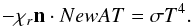 Mathematical equation: \begin{equation} -\khi_r\vn\cdot\na T = \sigma T^4. \label{bctemp} \end{equation}