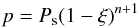 Mathematical equation: \begin{equation} p=P_{\rm s}(1-\xi)^{n+1} \end{equation}