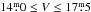 Mathematical equation: \hbox{$14\fm0\le V \le17\fm5$}