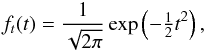 Mathematical equation: \appendix \setcounter{section}{1} \begin{eqnarray} f_t(t)=\frac{1}{\sqrt{2\pi}}\exp\left(-\tfrac{1}{2}t^2\right), \end{eqnarray}