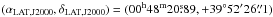Mathematical equation: \hbox{$(\alpha_{\rm LAT, J2000}, \delta_{\rm LAT, J2000}) = (00^{\rm h}48^{\rm m}20\fs89, +39^{\circ}52'26\farcs1)$}