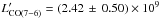 Mathematical equation: \hbox{$L^{\prime}_{\rm CO(7-6)}=(2.42\,\pm\, 0.50) \times 10^{9}$}