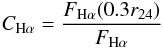 Mathematical equation: \begin{eqnarray} C_{\rm{H}\alpha} = \frac{F_{\rm{H}\alpha}(0.3r_{24})}{F_{\rm{H}\alpha}} \end{eqnarray}