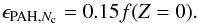Mathematical equation: \begin{equation} \epsilon_{\mathrm{PAH},N_{\rm c}}=0.15f(Z=0). \label{eq:pepah} \end{equation}