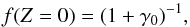 Mathematical equation: \begin{equation} f(Z=0)=(1+\gamma_0)^{-1}, \label{eq:neutralfr} \end{equation}