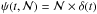 Mathematical equation: \hbox{$\psi(t,{\cal N}) = {\cal N} \times \delta(t)$}