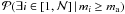 Mathematical equation: \hbox{${\cal{P}}(\exists i \in [1,{\cal N}]\, |\, m_i \geq m_\mathrm{a}) $}