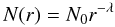 Mathematical equation: \begin{equation} N(r) = N_0r^{-\lambda} \end{equation}