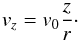 Mathematical equation: \begin{equation} {v}_z= {v}_0\frac{z}{r} \cdot \label{vz_equation_with_accel} \end{equation}