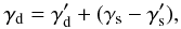 Mathematical equation: \begin{eqnarray} \label{eq:correct_gamma} \gamma_{\rm d} = \gamma_{\rm d}^\prime + (\gamma_{\rm s} - \gamma_{\rm s}^\prime), \end{eqnarray}