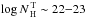 Mathematical equation: \hbox{$\log N_{\rm\,H}^{\rm\,T}\sim 22{-}23$}
