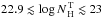 Mathematical equation: \hbox{$22.9 \lesssim \log N_{\rm\,H}^{\rm\,T}\lesssim 23$}