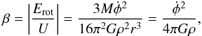 Mathematical equation: \begin{eqnarray} \beta = 2.55\times10^{-3} \ {\dot{\phi}}^2_{-14}/n_4, \label{beta2} \end{eqnarray}