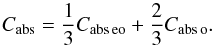 Mathematical equation: \begin{equation} C_{\rm abs}=\frac{1}{3}C_{\rm abs\,eo}+\frac{2}{3}C_{\rm abs\,o}. \label{eq:Cabsav} \end{equation}