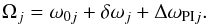 Mathematical equation: \begin{equation} \Omega_j=\omega_{0j}+\delta\omega_j+\Delta\omega_{{\rm PI}j}. \label{eq:Omegasimp} \end{equation}