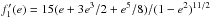 Mathematical equation: \hbox{$f'_1(e) = 15 (e+3 e^3/2 +e^5/8) / (1-e^2)^{11/2} $}