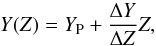 Mathematical equation: \begin{equation} Y(Z) = Y_\text{P} + \frac{\Delta Y}{\Delta Z}Z, \end{equation}
