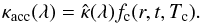 Mathematical equation: \begin{equation} \label{e_parkap1} \kap(\lambda) = \hat{\kappa}(\lambda) f_{\mathrm{c}}(r,t,T_{\mathrm{c}}). \end{equation}