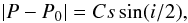 Mathematical equation: \begin{equation} |P-P_0|=Cs\sin(i/2), \end{equation}
