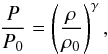 Mathematical equation: \begin{equation} \frac{P}{P_0} = \left(\frac{\rho}{\rho_0}\right)^\gamma, \label{eq:03} \end{equation}