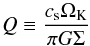 Mathematical equation: \begin{equation} Q \equiv \frac{c_{\rm s}\Omega_{\rm K}}{\pi G \Sigma} \end{equation}