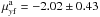 Mathematical equation: \hbox{$\mu^{\rm a}_{y{\rm f}} = -2.02 \pm 0.43$}