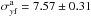 Mathematical equation: \hbox{$\sigma^{\rm a}_{y{\rm f}} = 7.57 \pm 0.31$}