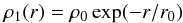 Mathematical equation: \begin{equation} \label{} \rho_1(r)= \rho_0 \exp(-r/ r_0) \end{equation}