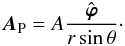 Mathematical equation: \appendix \setcounter{section}{1} \begin{eqnarray} \bA_{\rm P} = A\frac{{\hat{\bsvph}}}{r\sin\theta} \cdot \end{eqnarray}