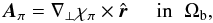 Mathematical equation: \begin{eqnarray} \bA_{\po} = \nabla_{\perp} \chi_{\po}\times{\hat{\r}} \;\;\;\;\; \mbox{in} \;\; \Omega_{\rm b} , \label{Defchipo1} \end{eqnarray}