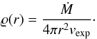 Mathematical equation: \appendix \setcounter{section}{1} \begin{equation} \varrho(r)={\dot M\over4\pi r^2v_{\rm exp}}\cdot \end{equation}