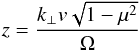 Mathematical equation: \appendix \setcounter{section}{1} \begin{eqnarray} z=\frac{k_\perp v \sqrt{1-\mu^2}}{\Omega} \end{eqnarray}