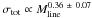 Mathematical equation: \hbox{$ \sigma_{\rm tot} \propto M_{\rm line}^{0.36~\pm~0.07}$}