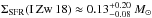 Mathematical equation: \hbox{$\Sigma_{\rm SFR} ({\rm I\,Zw\,18})\approx0.13^{+0.20}_{-0.08}~M_\odot$}